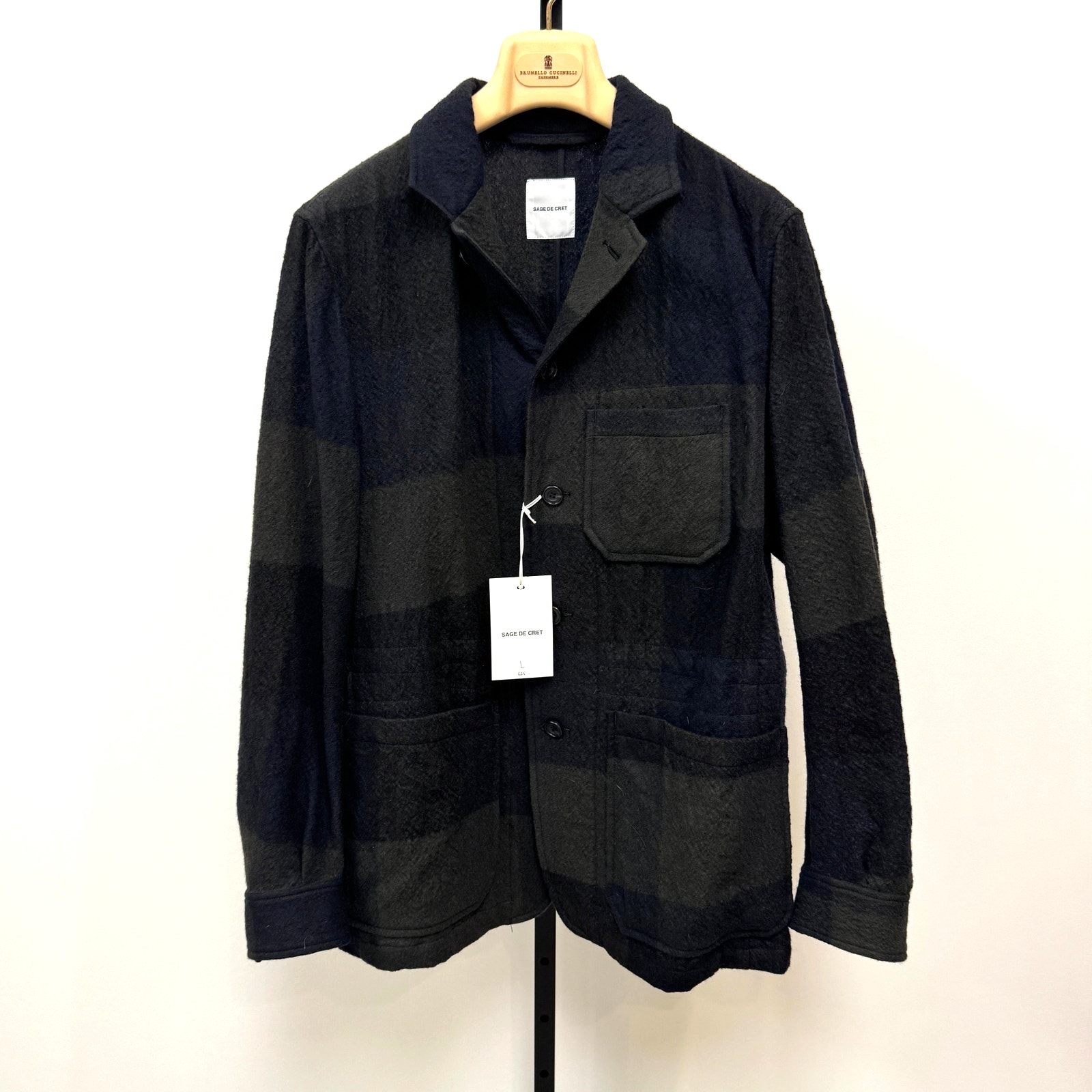 Sage De Cret Green Black Oversized Patchwork Check Jacket Large New Chore Coat